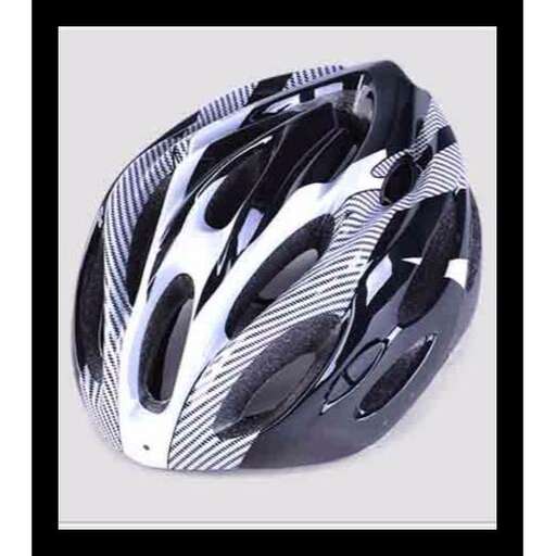 a bike helmet in a frame with a black frame.