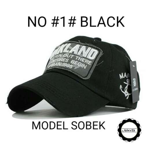 a black hat with a white logo and a black cap.