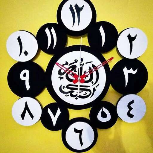 this clock is made from a wall hanging in the shape of a circle.