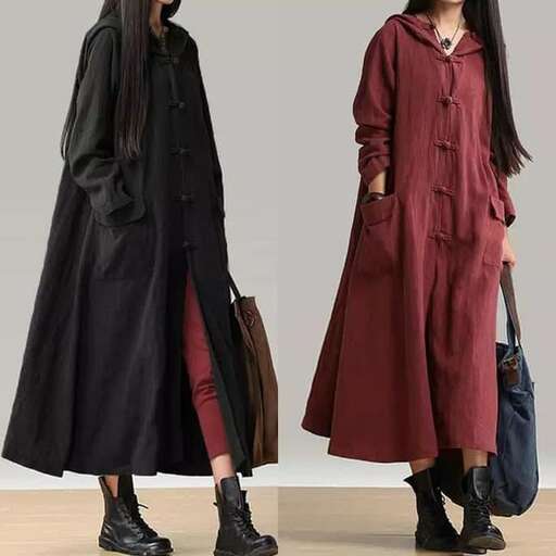 a long coat with long sleeves and a long coat.