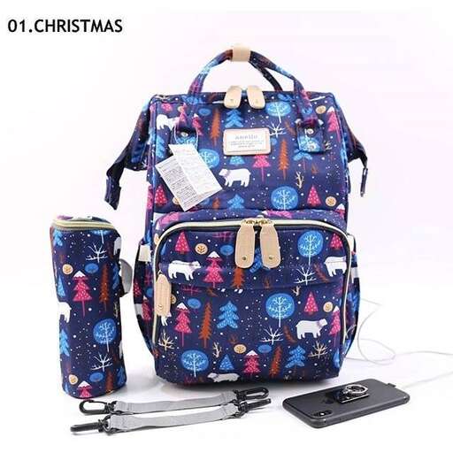 a backpack with a backpack and a cell phone.