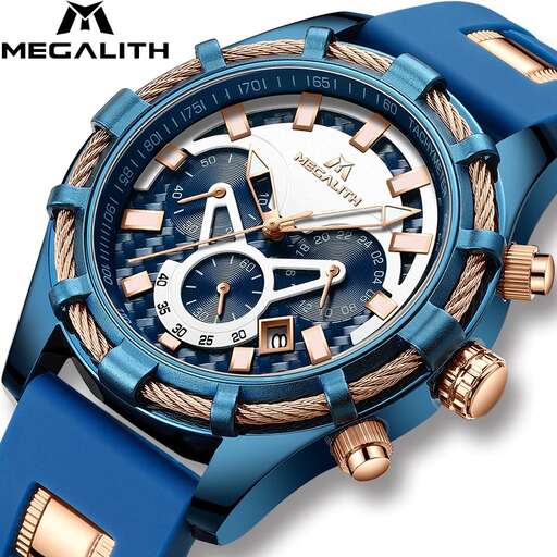 blue watch with a gold finish