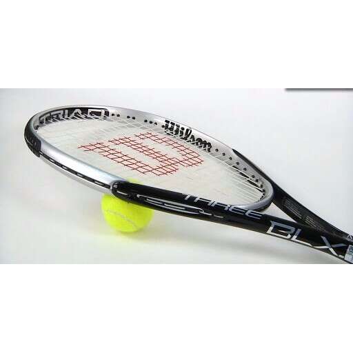 a tennis racket with a tennis ball on it.