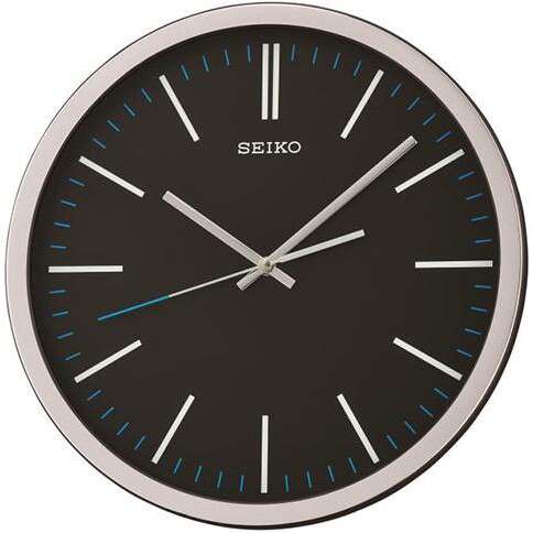 a clock that is black with a white background