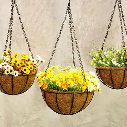 hanging baskets with flowers in the garden