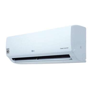 a white and black air conditioner on a white background.