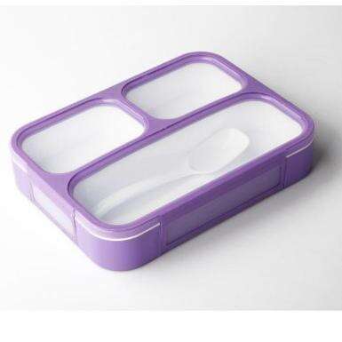 a purple plastic box with a white plastic lid.