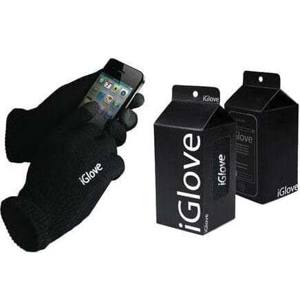 a black glove with a phone and a box of milk.
