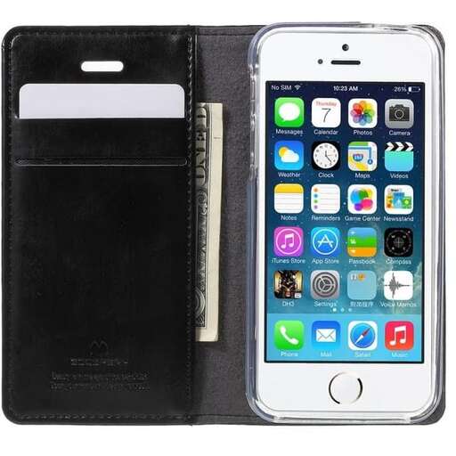 a black case with a white iphone inside of it.