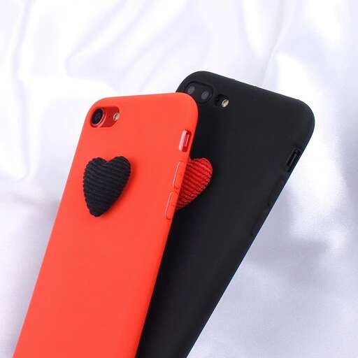 a red case with a heart on it.