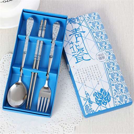 a blue box with a spoon and a spoon