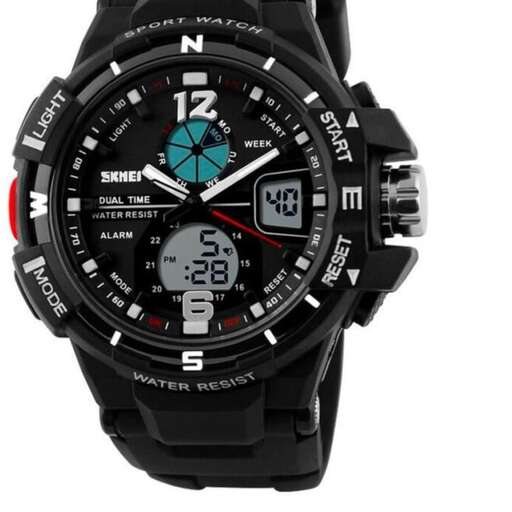 the watch is made of black leather and has a white dial and a black dial.