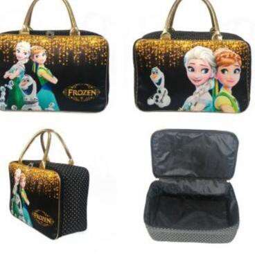 the bag is made of black leather and has a silver lining.
