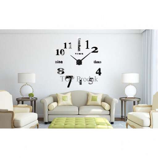 a living room with a clock on the wall