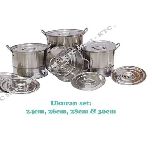 a set of three pots and pans.