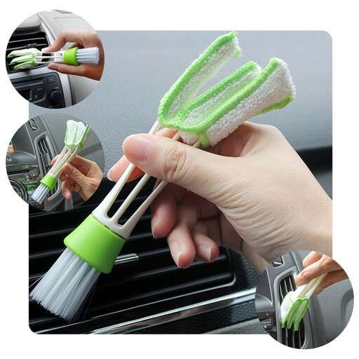 cleaning the inside of a car with a brush