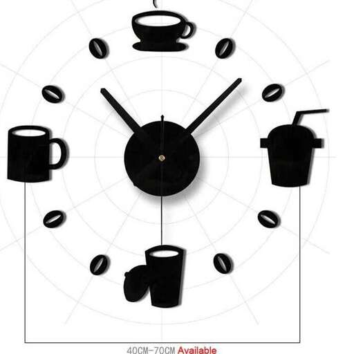 a clock with a cup of coffee and a cup of coffee.