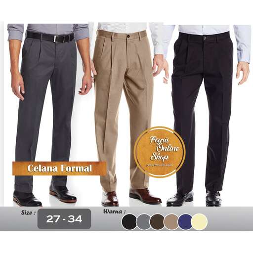 a fashion look featuring trousers and a shirt.