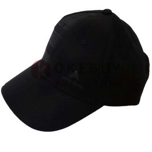 black baseball cap with logo on the front