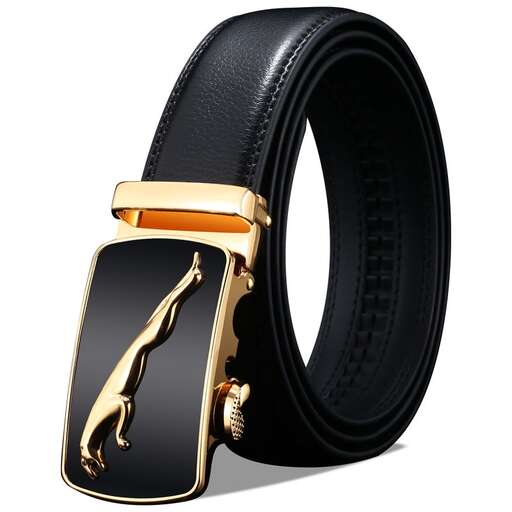 a black leather belt with gold leaf and a gold leaf.