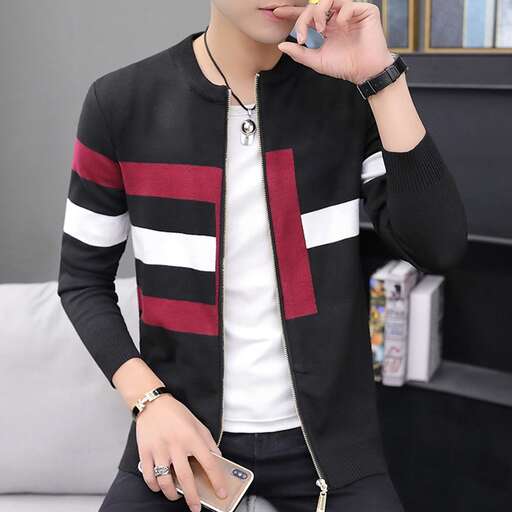 person in a black and white jacket