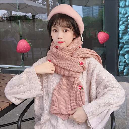 a girl in pink scarf and scarf