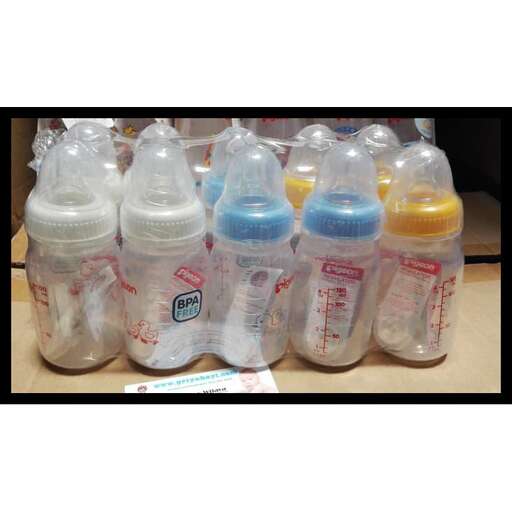 baby bottles in a row