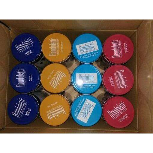 a box of colorful plastic containers.