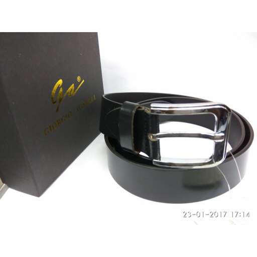 a black leather belt with a black leather belt and a black leather belt.