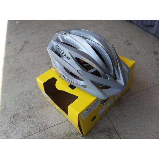 the helmet is made from a cardboard box.