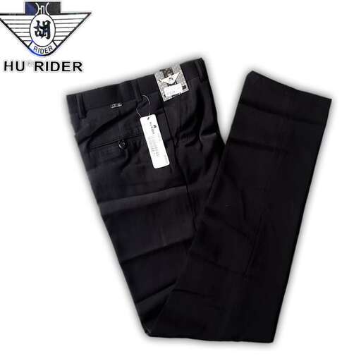 black men's pants with a white stripe and a black pocket.