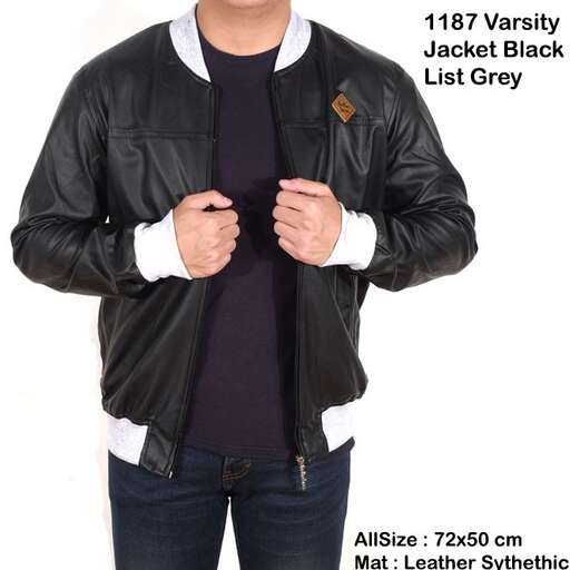a black leather jacket with a white collar