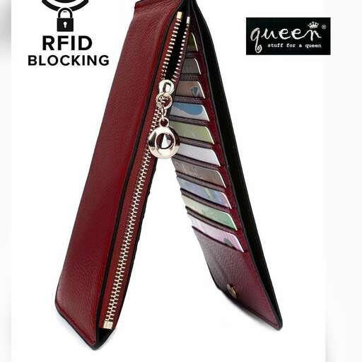 leather and leather wallet with zipper and zipper.