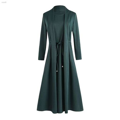 long green coat with a long neckline