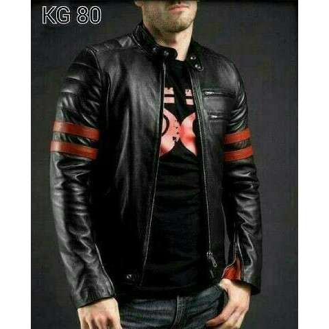 leather jacket with a red bow