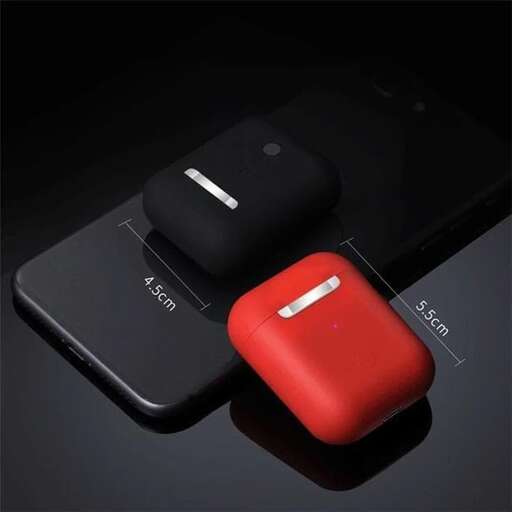 a red and black cell phone with a black case.