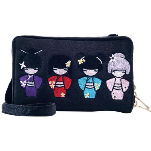 a small black bag with a cute little girly face.