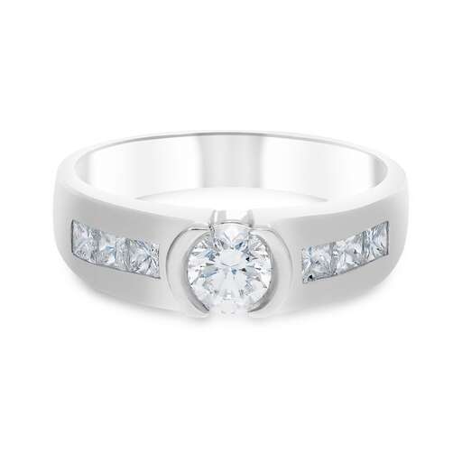 this is a platinum ring with a round center stone.