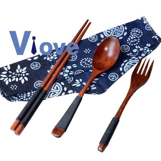 a blue and white napkin with a fork and a fork.