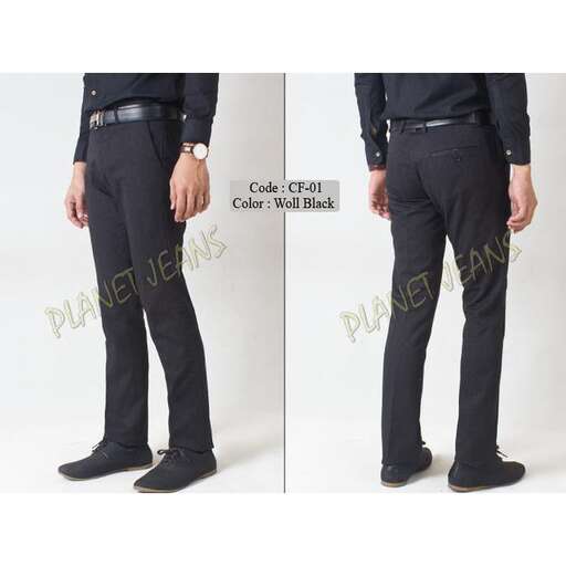 a pair of black pants with a belt.