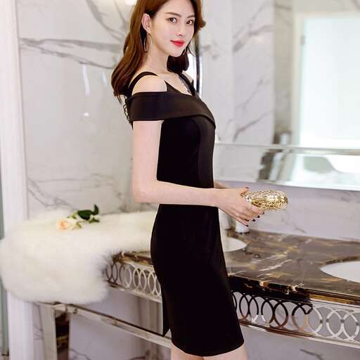 black dress with a touch of red