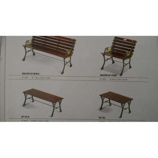 a set of three wooden benches.