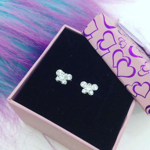 earrings in pink and purple with silver