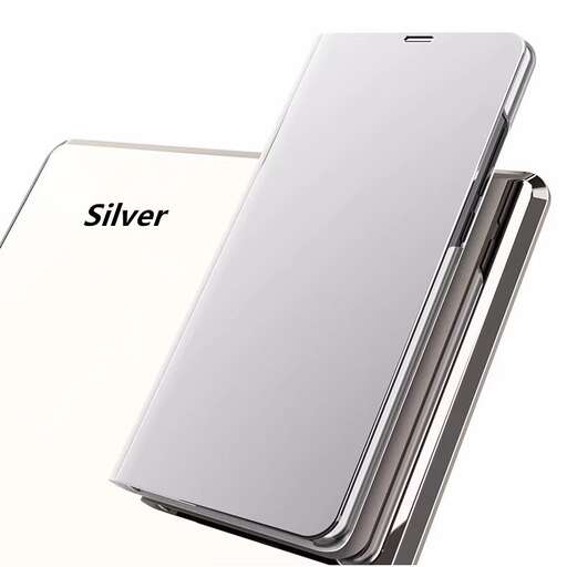 a silver smartphone with a silver case.