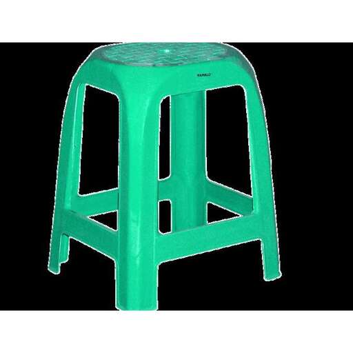a green stool with a glass top.
