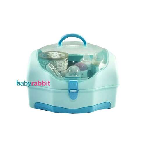 baby food in a blue baby carrier