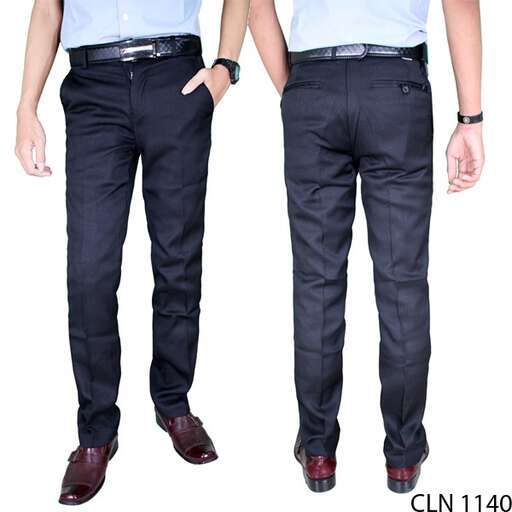 a pair of men's black jeans with a blue shirt.