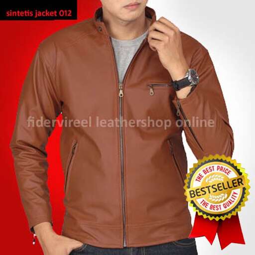 men's leather jacket with a red ribbon