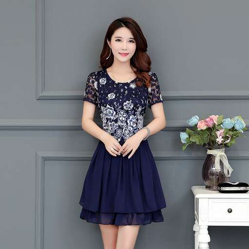the woman in the blue dress