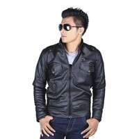 man in leather jacket with sunglasses on white background